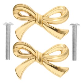 SEWACC 2Pcs Brass Bow Cabinet Knob, Golden Drawer Pull Handle, Decorative Dresser Knob for Closet, Cupboard, Shoe Cabinet