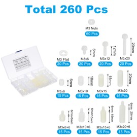 PATIKIL M3 Male Female Nylon Hex Spacer Standoff Kit, 260Pcs Motherboard Standoffs, Outlet Spacers, Screws Nuts, Washers for PCB Motherboard, Circuit Board, White