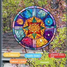 WBQMUNY 3Pcs Planet Elements 3D Stained Glass Window Clings,Anti-Bird Impact Window Static Glass Stickers,Decals for Sliding Glass Doors
