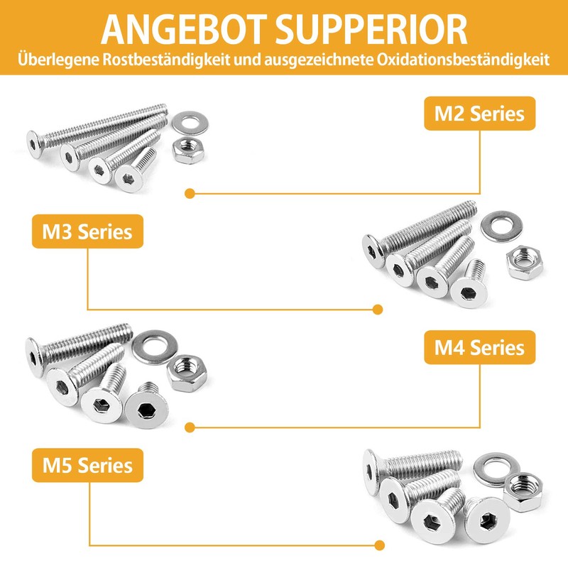 VIGRUE M3 M4 M5 Stainless Steel Hex Screws Set with