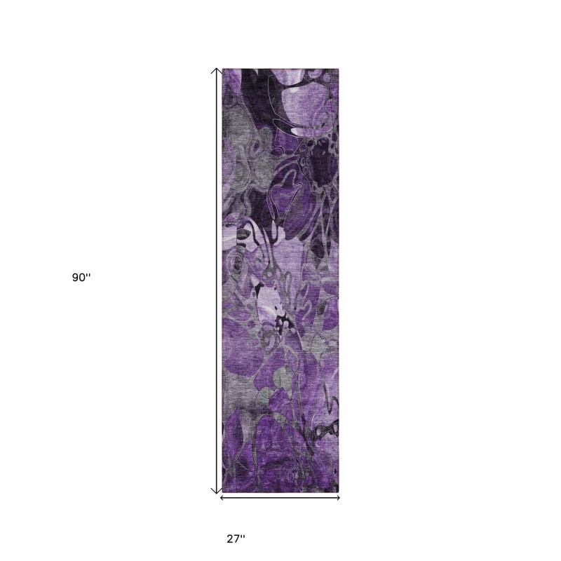 Homeroots 2' X 8' Purple Abstract Washable Indoor Outdoor Runner