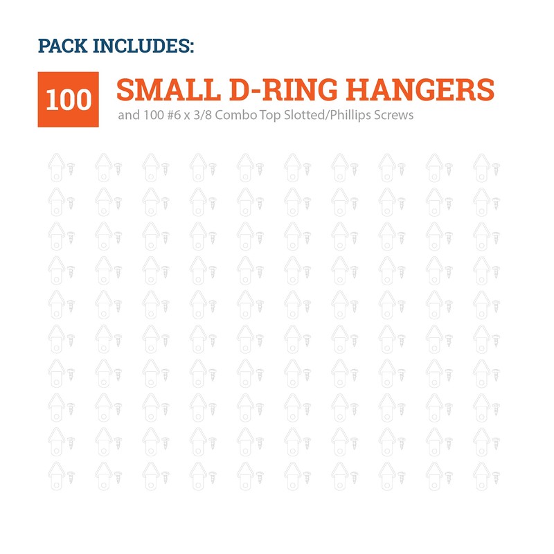 PHS D-Ring Picture Hangers with Screws 100 Pack - Small