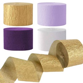 Purple Gold and White Party Crepe Paper Streamers 1.8 Inch Widening 8 Rolls Party Streamer Festival Party Decorations,a roll of 25m/82ft Per Volume for Purple Gold Party