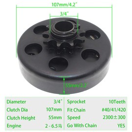 Maxanda 10 Tooth 3/4 Bore Clutch For Predator 212cc 196cc Centrifugal Clutch 40 41 420 Chain For Honda GC190 GC160 GC120 GX160 GX200 GX140 6.5 HP Go Kart Mini Bike