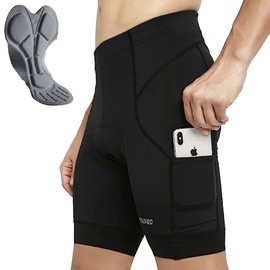 GERZHIUBN Men's Cycling Shorts Padded 4D Bike Biking Half Pants Bicycle Riding Quick-Dry Anti-Slip with Pocket Black