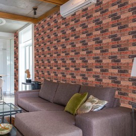 3D Faux Brick Wall Panels, 11.8"X11.8", 10 Pcs, PVC, 3D Peel and Stick Panels, Whitewash, for Living Room, Fireplace, Bedroom (Reddish brown)