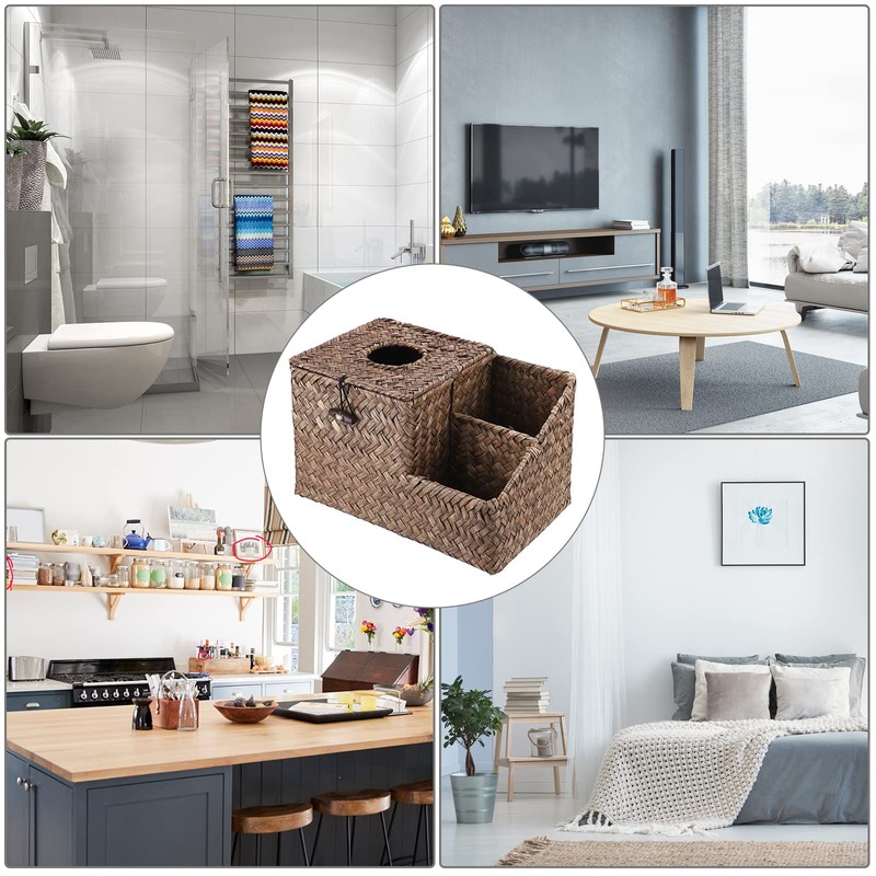BTSKY Household Seagrass Facial Tissue Box With Two Side Storage