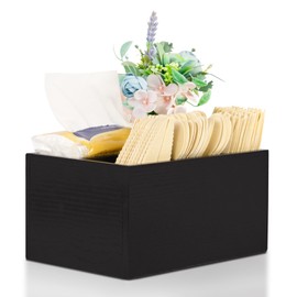 Utensil Caddy for Party - Black Wooden Silverware Holder with 4 Compartments for Plate, Cup, Fork, Spoon, Napkin - Paper Plate Organizer for Countertop - Cutlery Holder for Kitchen Camping Buffet