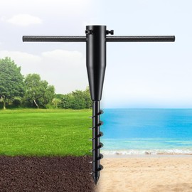 Beach Umbrella Sand Anchor, 2Pack Heavy Duty Metal Sand Grass Anchor Umbrella Holder, Screw in Deep Spiral for Strong Hold in Sand Grass Soft Soil, Rustproof Portable Patio Umbrellas Stands Base