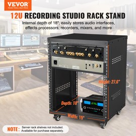 VEVOR VEVOR 12U AV Rack Stand with Caster Wheels, Component Rack Cabinet Recording Studio Racks, Removable Side Panels, Universal Network Server Case, Special Vents for 19' Audio Video Rack Mounting