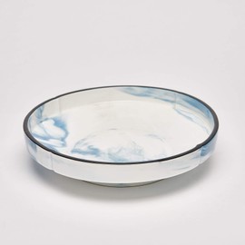 Yedi YCC844, 10" Fine Porcelain Blue Deep Plate, Bone China Marble Soup Bowl, Cereal Plate