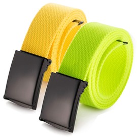 Up to 52 inch Waist Adjustable Belt with Robust Black Military Buckle (16 Colours and Combination Options) - 2 Pack Lime Green/Yellow