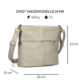 Zwei Mademoiselle.M M8 Women's Crossbody Bag 3 L Faux Leather Shoulder Bag with Secret Compartment & Main Compartment with Zip Includes Short & Long Removable Shoulder Strap, Cement
