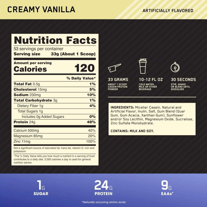 Proteína en polvo 100 % caseína Optimum Nutrition - vainilla
