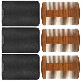 Peine para barba de 3 piezas para hombre, madera de sándalo natural, peines de bigotes de madera de doble acción, peine de barba con 3 bolsillos de pi
