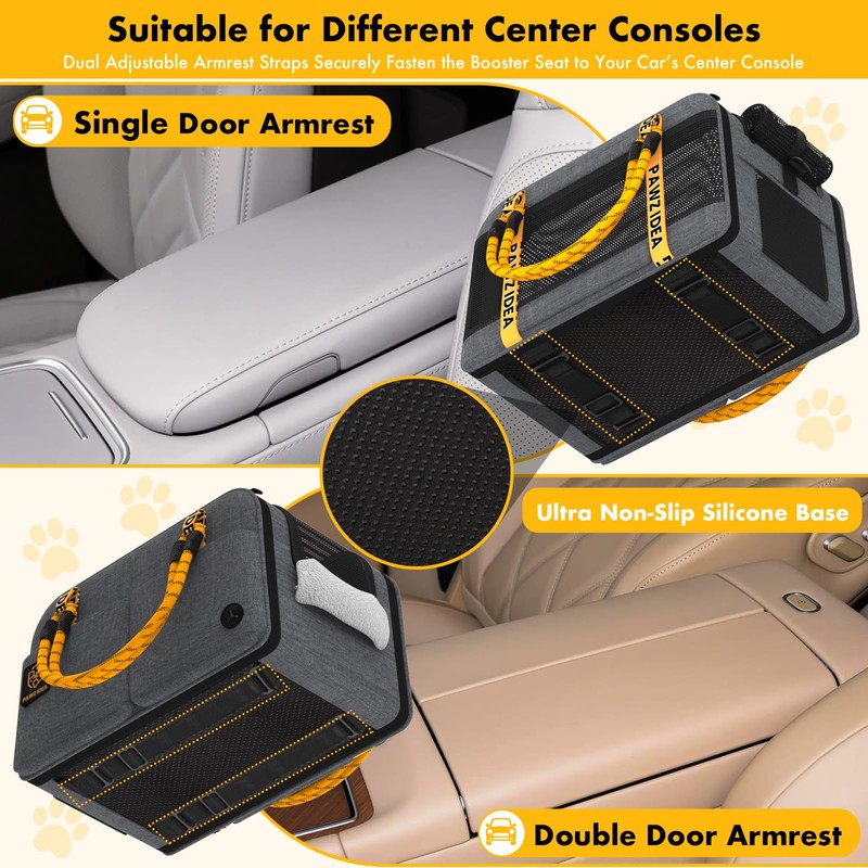 PAWZIDEA Center Console Dog Car Seat, Enclosed Small Dog Armrest