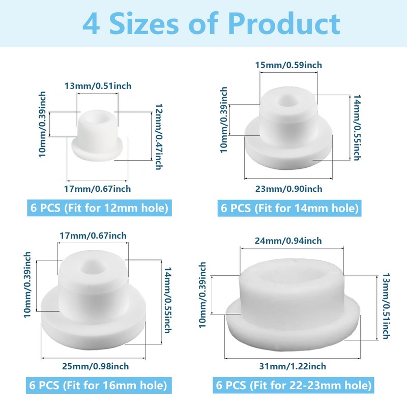 24 PCS Bathtub Jet Covers Silicone Hole Plug White Tube