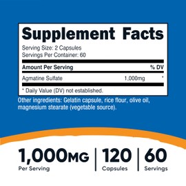Nutricost Agmatine Sulfate 1000mg, 120 Capsules - Gluten Free, Non GMO, 500mg Per Capsule
