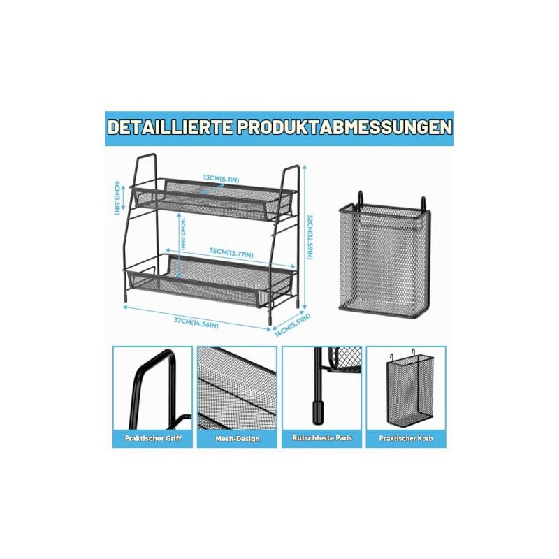2 Tier Spice Rack, Standing, Metal Spice Rack, Kitchen Shelf,
