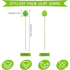 YSTrillion Cocktail Sticks, Pack of 100 Cocktail Picks Bamboo 12 cm Monstera Leaf Cocktail Picks, Wooden Tropical Cocktail Toothpicks for Bar, Party and Grill