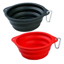 Cyclpet Collapsible Silicone Dog Bowl with Carabiner, 3 Sizes 5-27oz, Portable Pet Outdoor,Travel Bowl,(Black and Red)