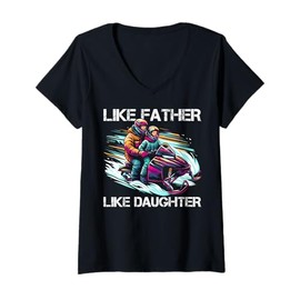 Womens Like Father Like Daughter Cute Snowmobile Apparel V-Neck T-Shirt