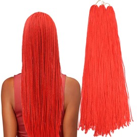 Long Micro 3X Pre-Looped Synthetic Zizi Braids 10 Packs/Lot 28 Inch 50g/Pack Color Thin Small Box Braid Crochet Hair Twist Fiber Hair Micro Zizi box Braiding Hair Extension(Red)
