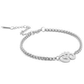 UNIFT Aum Om Ohm Sanskrit Symbol Bracelet For Women,Hindu Spiritual Harmony Amulet Stainless Steel Yoga Charm Cuff Bracelet Jewelry Accessory (silver 1)