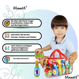 MandA® Large Kids Cones + Carry Bag Kids Games Gift for Kids 1-6 Years Montessori Toy Bowling 10 Bowling 19cm Toy 2 Years