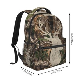 VAIAOH Camo Deer Laptop Backpack, 15.6" Lightweight Hiking Backpack Travel Outdoor Business Casual Daypack for Work College