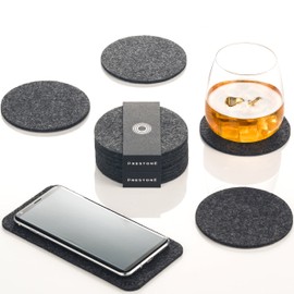 Coasters for Drinks Set of 9, Absorbent Felt Coasters with Double Holder, Unique Phone Coaster, Premium Package, Perfect Housewarming Gift Idea, Protects Furniture (Round, Charcoal) Modern Design