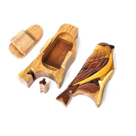Goldfinch Bird - Intarsia Wood Puzzle Box - Handcrafted with Secret Compartment