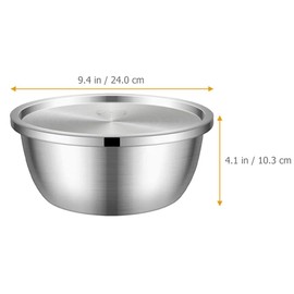 Kichvoe Stainless Steel Bowl with Lid Mixing Bowl Dough Bowl Salad Bowl Kitchen Bowl for Kitchen Cooking Baking Eggs Flour Salad 24 cm Silver