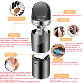 2 in 1 Handheld Multifunctional Smokeless Ashtray USB Rechargeable Ash Tray Electronic Ashtray Best for Home Office (Black)