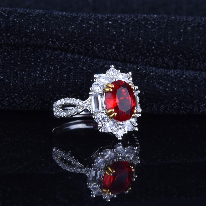 Brimaney Luxury Oval Ruby Ring, 14K Gold Plated, Cubic Zirconia
