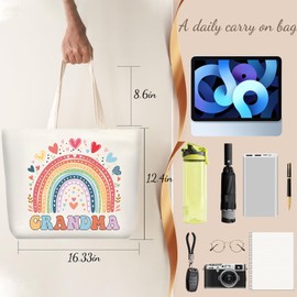 fcaylo Grandma Gifts Tote Bag Birthday Mothers Day Valentines Day Gifts for Women Nana Gigi New Grandma Shoulder Bag Reusable Grocery Bags (Rainbow)