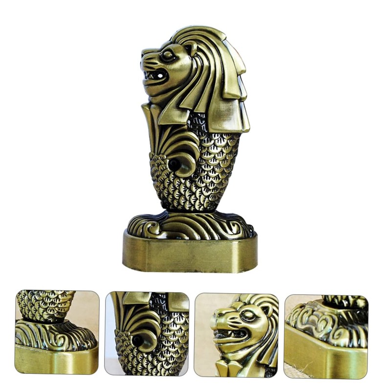 ULTECHNOVO 1Pc Creative Merlion Statue Decorative Bronze Metal Artware for
