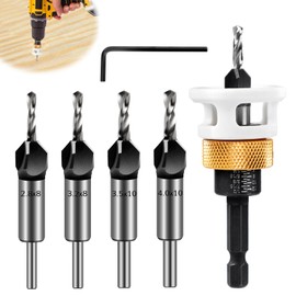 SUPAWAY 6 Tlg Kegelsenker-Bohrer-Set, Senker Holzbohrer, Senkbohrer mit 1/4" Hex Schaft, Bohrsenker mit Tiefenanschlag, Präzisions-Kegelsenker-Bohrer, Senker Bohrer Set für Holzbearbeitung (4 Größen)