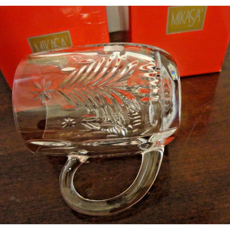 MIKASA CHRISTMAS TREE LEAD CRYSTAL SET OF 2 COFFEE TEA
