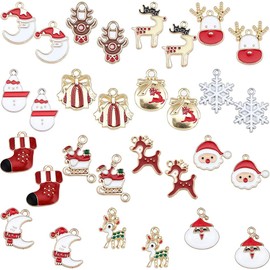 SUNNYCLUE 1 Box 30Pcs 15 Styles Christmas Pendant Charms Gold Plated Enamel Christmas Charms Alloy Christmas Charms Bulk Jewelry Findings for Earring Bracelet Necklace Jewelry Making Supplies Craft