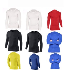 PROSTYLE SPORTS Junior Compression Armour Top, Shirt Long Sleeved Core Base Layer (Yellow, 7-8 Years)