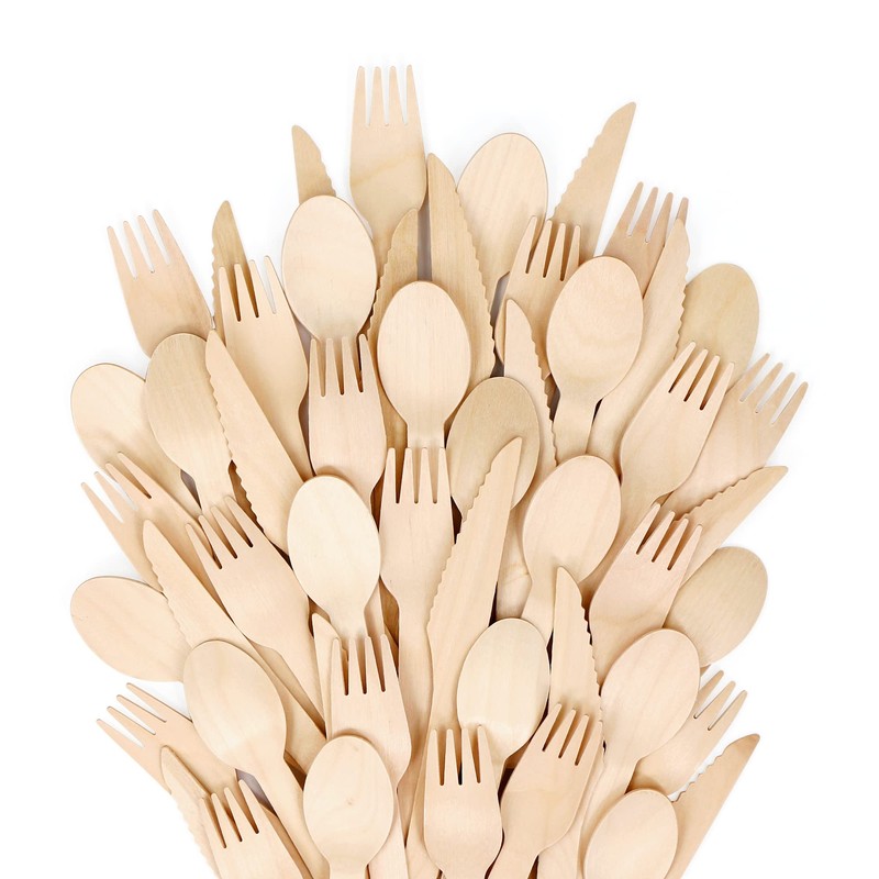 EXZACT Disposable Wooden Cutlery 150 Pieces Recyclable Party Forks and