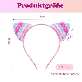 EUDUQ Cat Ears Headband Set, 10 Pieces Glitter Cat Hair Hoops Metal Cat Ears Headband Sequins Cat Ears Headbands Girls Hair Accessories for Birthday Party Cosplay