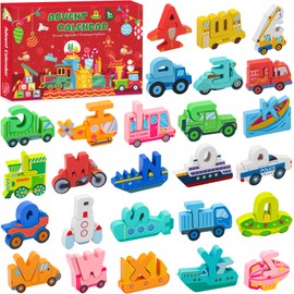 Advent Calendar 2025 Kids,Wooden Alphabet Transportation Puzzles for Toddlers,52 Pcs ABC Matching Game,Christmas Countdown Wood Transportation Puzzles and Preschool Learning Activities for Boys,Girls