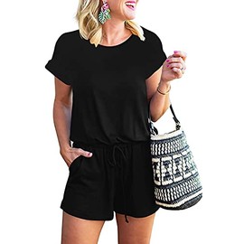 ANRABESS Rompers for Women Summer 2024 Casual Dressy One Piece Tshirt Short Pants Jumpsuit Beach Vacation Outfit Clothes A233-hei-M Black
