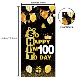 So Happy I’M 100 Today Black Gold Banner Backdrop Crown Hallo Hundredth Cheers to 100 Years Old Theme Decor for Man Woman Happy 100th Birthday Party Photo Booth Props Decorations Favors Supplies