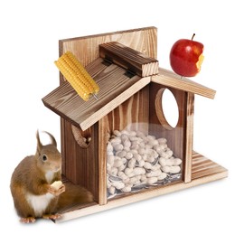 Squirrel Feeders for Outside, Durable Squirrel House for Outdoor - Chipmunk Feeder, Squirrel Food for Backyard Squirrels Hold Corn, Corn Cob, Peanuts -Brown