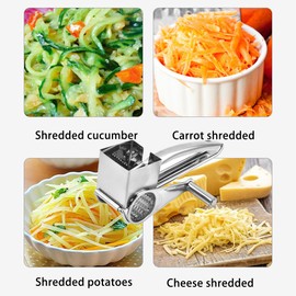 SUQ 4 in 1 Cheese Grater, Stainless Steel, Compact Cheese Grater with Crank for Kitchen, Professional Kitchen Grater, Stainless Steel for Vegetables, Potatoes, Multigrater, Manual Cheese Grater, with