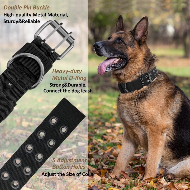 Tactical Dog Collar with Handle, Military Adjustable Heavy Duty Metal