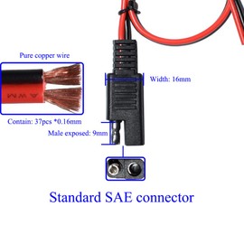 Alanph 3FT/1M SAE to Battery Clamp Cable, 12V Battery Alligator Clip to SAE 2Pin Quick Disconnect Cable for Solar Panl